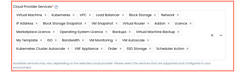 Screenshot: CMP — Step 1 Cloud Provider Services checkboxes