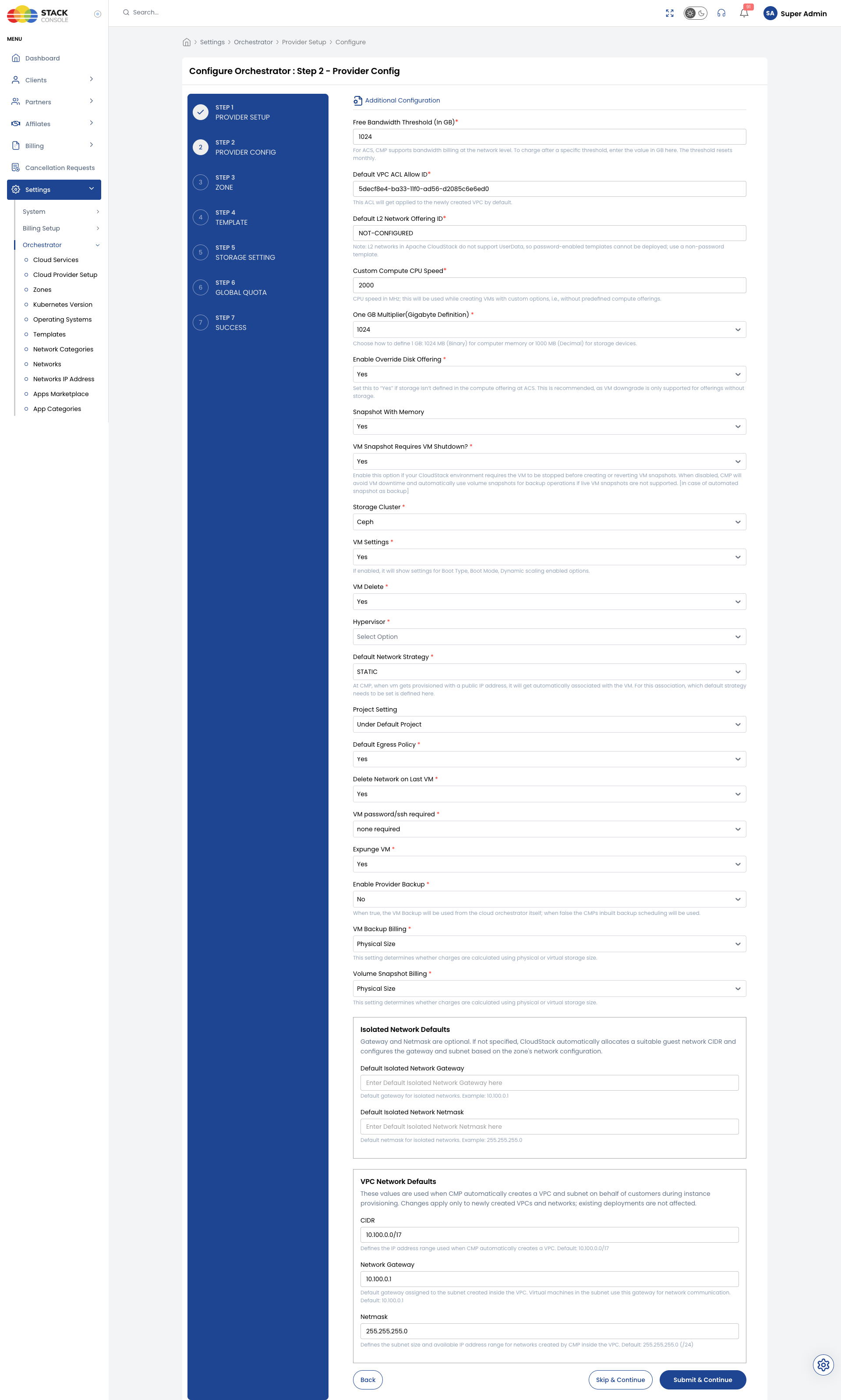 Screenshot: CMP — Step 2 Provider Config form