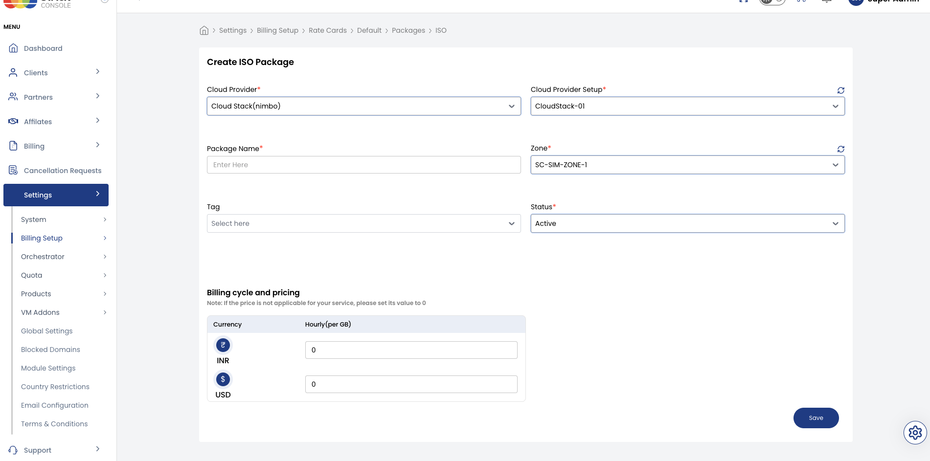 Screenshot: CMP — Create ISO Package form