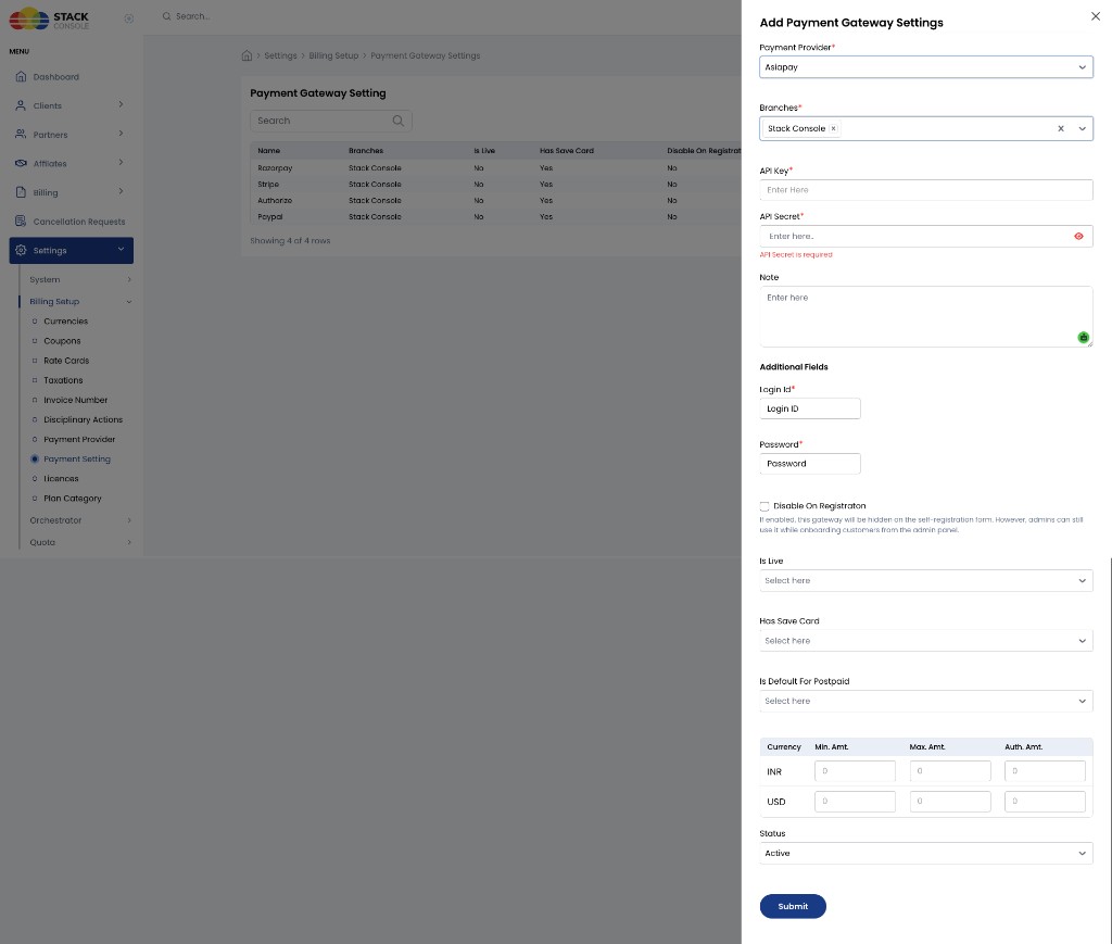 Screenshot: CMP — Add Payment Gateway Settings for AsiaPay